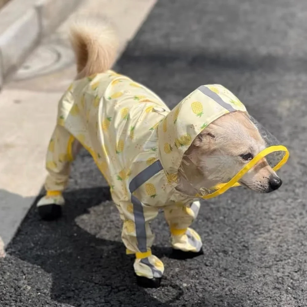 💎Small Dog puppy Raincoat Jacket Tail Protect Feet Cover Waterproof 🍍 pineapple